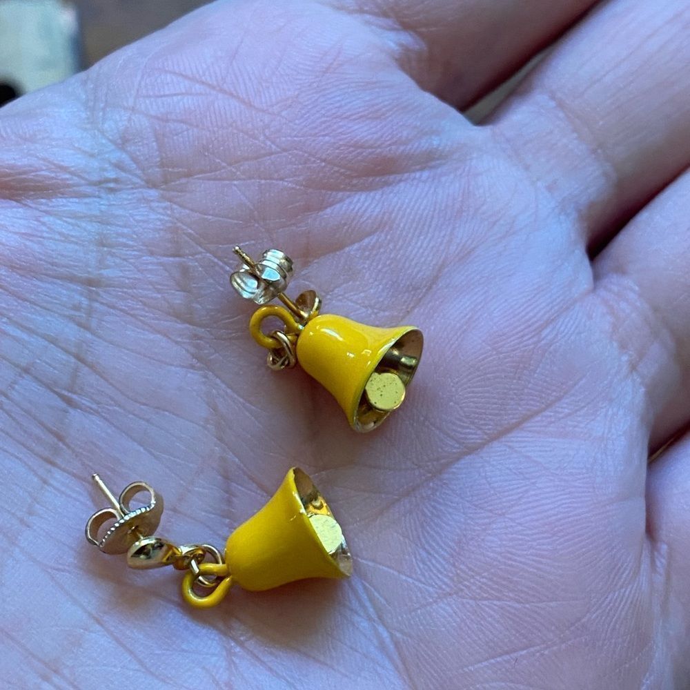 Vintage Tiny Yellow Bell Earrings - Picture 3 of 4